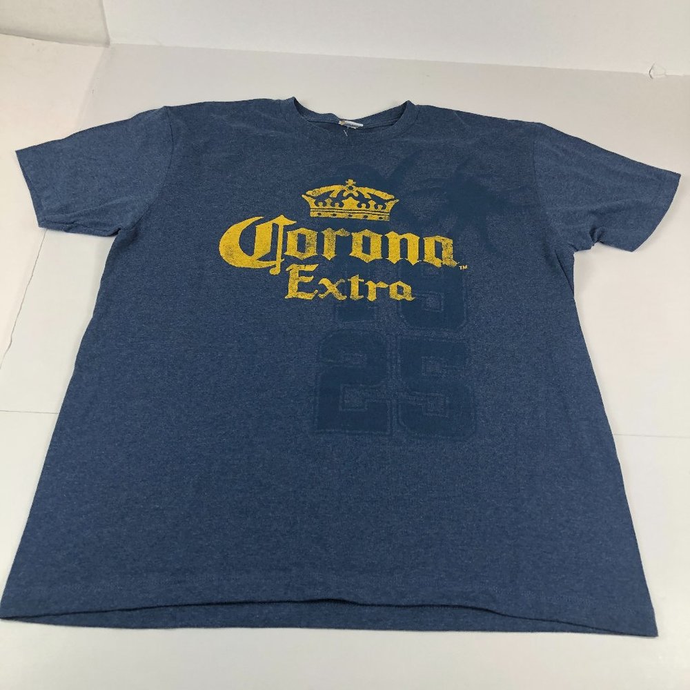Corona Extra Shirt Men's Large Blue Yellow Graphic Print Short Sleeve Beer Tee